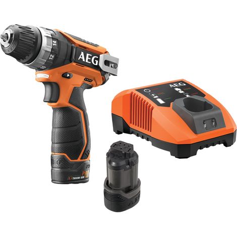 AEG – Perceuse-visseuse 12V Li-ion avec 2 batteries 2.0Ah – Couple 34Nm – Vitesse 350/1500 tr/min – Mandrin auto 10mm – Éclairage LED