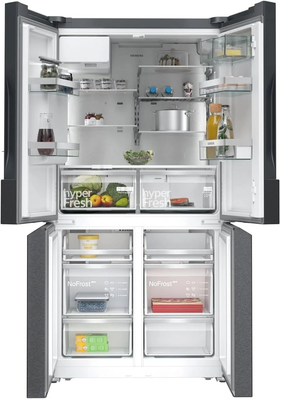 2026 SIEMENS KF96NVPEA iQ300 Multi-Door-Kühlschrank, 183 x 91 cm, 405 L Kühlen & 200 L Gefrieren, hyperFresh längere Frische