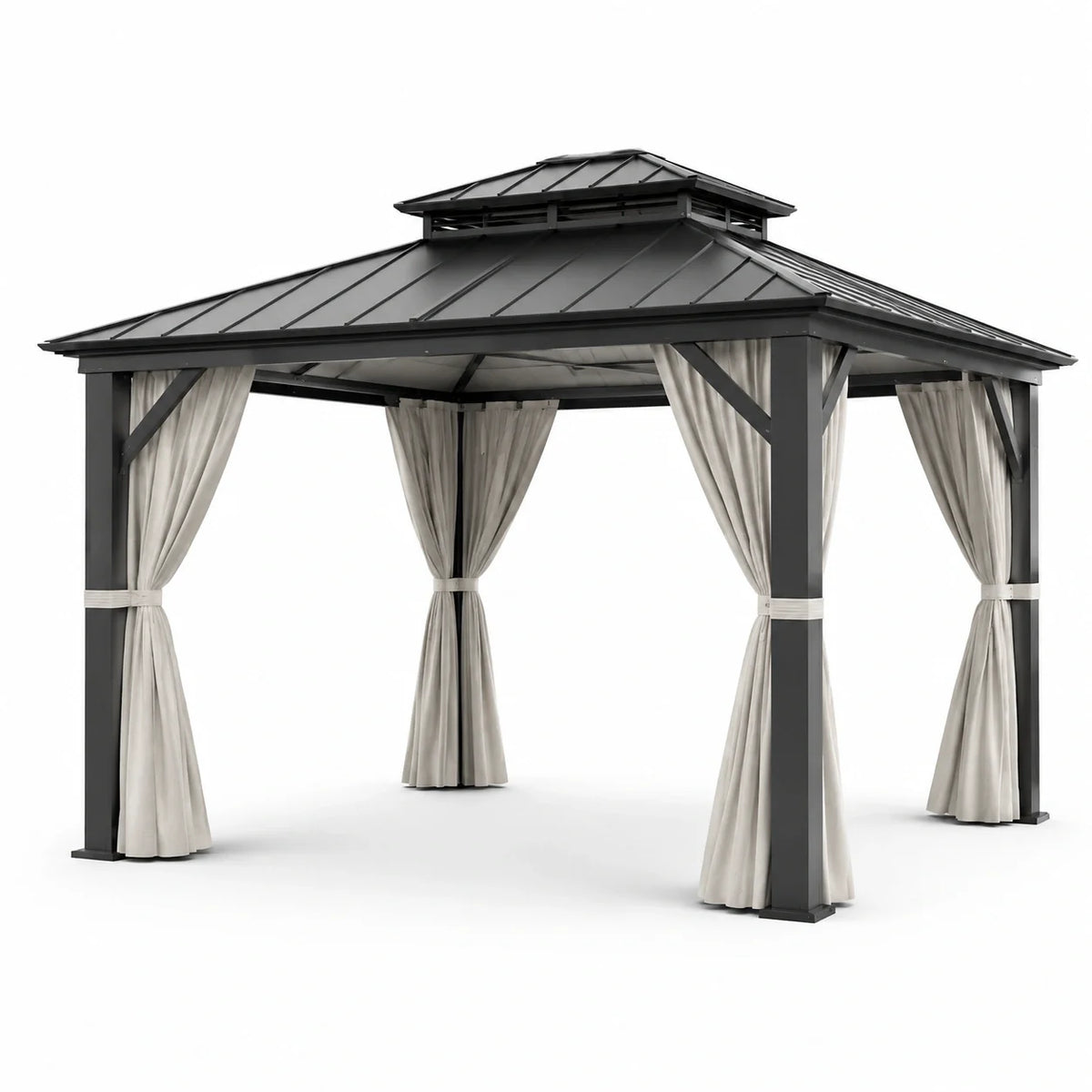 Pavillon en aluminium avec toit en acier galvanisé et rideaux en polyester, 3x3x2.7m - 2026