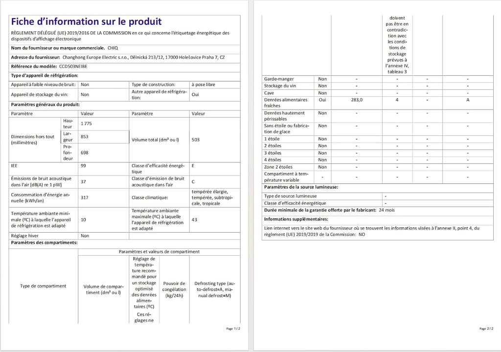 2026 Réfrigérateur américain multi-portes CHIQ CCD503NEIBE, 503 litres