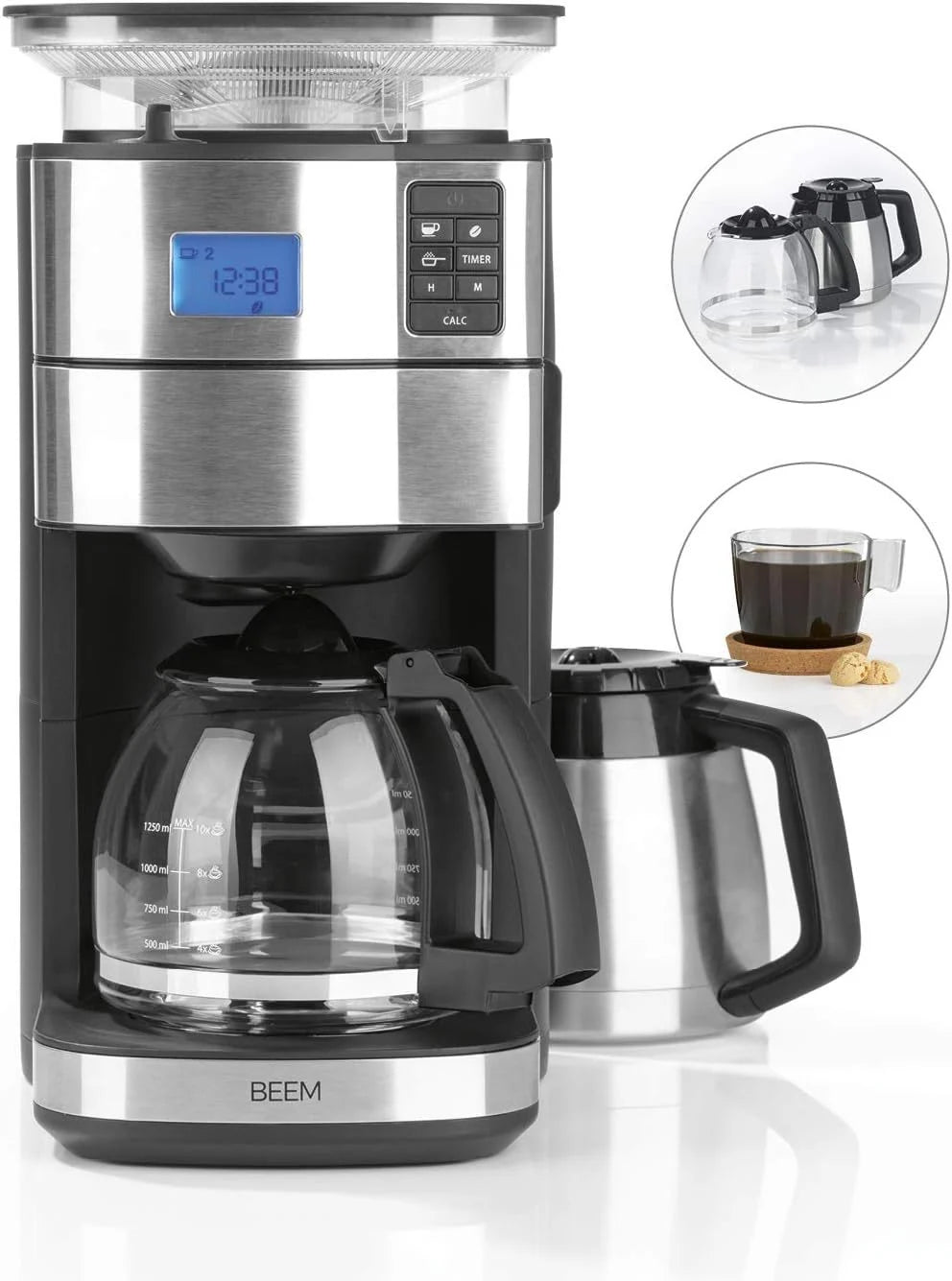 2026 BEEM FRESH-AROMA-PERFECT II Filterkaffeemaschine mit Mahlwerk - Thermo | Edelstahl | Thermokanne | 24h-Timer | 1000 W |