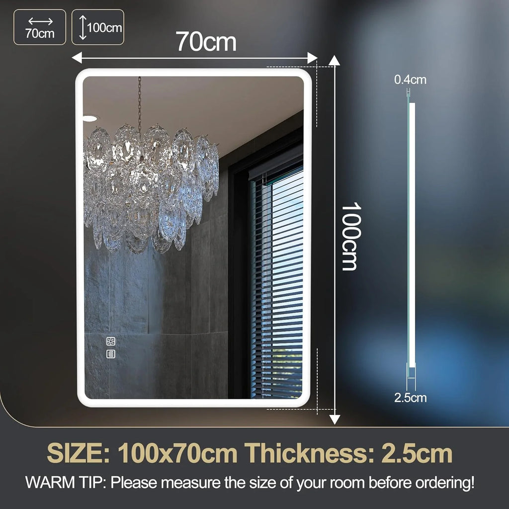 2026 Miroir de salle de bain S'bagno avec éclairage 1200 x 700 mm, IP44, LED, Bluetooth, antibuée, 3 couleurs de lumière (3 0