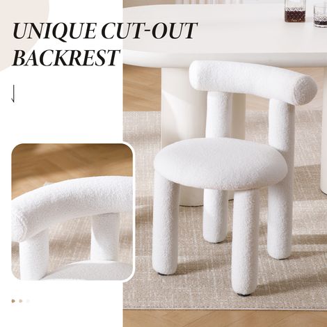 Wahson Lot de 2 chaises en fausse fourrure – Chaise salle à manger moderne sans accoudoirs – Pieds en métal – Confort optimal – Couleur blanche — photo 5