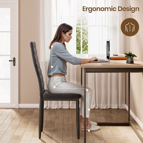 Bealife 6 Chaises Salle à Manger Lot de 6 Chaises de Cuisine Siege Rembourre en Tissu Velours Patte Metal Pied en Caoutchouc Gris Foncé — photo 3