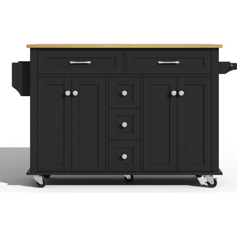 Eifson – Desserte de cuisine avec plan de travail rabattable – 5 tiroirs et placard – Roulettes silencieuses – Dimensions 140x65x89 cm – Noir