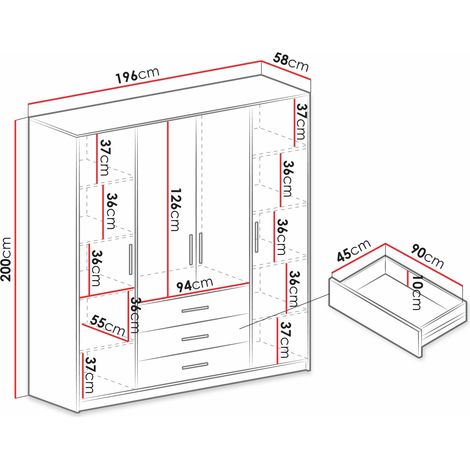 Armoire Dortivu, Blanc, 200x196x58cm, Portes d'armoire: Avec des charnières, Nombre d'étagères: 8 — photo 6