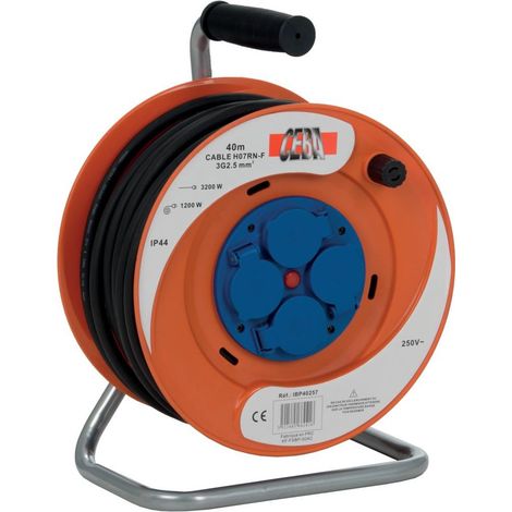 Ceba – Enrouleur électrique 40 m 3G2,5 – 230 V mono – 4 prises caoutchouc 16A – Indice IP44 pour chantiers humides — photo 3