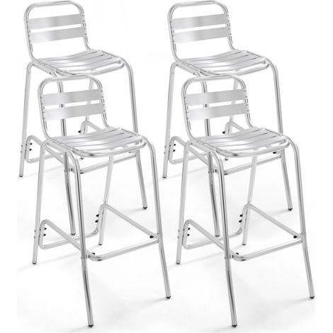 Oviala – Lot de 4 chaises hautes en aluminium anodisé – Charge maximale 120kg – Dossier incliné et repose-pieds pour confort – Patins antidérapants en PEHD — photo 1
