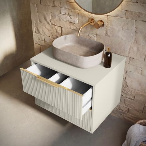 Badplaats – Meuble sous vasque 60 cm avec 2 tiroirs – Finition cashmere – Montage facile – Ouverture murale pour évacuation — photo 4
