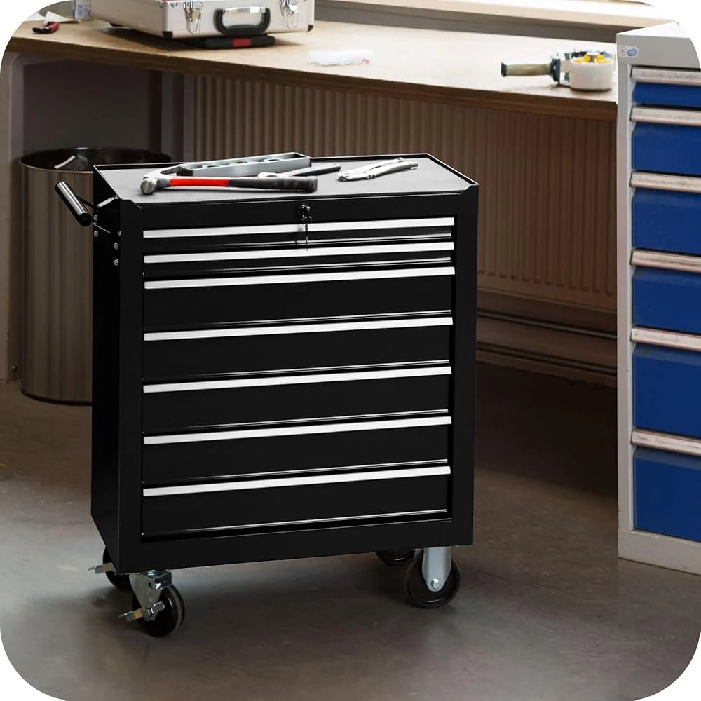 2026 TecTake® Chariot d'atelier Metallique Servante d'atelier Vide Trolley Professionnel 7 Tiroirs spacieux Verrouillabl