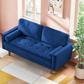 Keepbuying – Canapé droit 2 places en velours bleu – Accoudoirs roulés – Dimensions 148 x 78 x 85 cm – Confort moyen – Montage facile en 10 minutes — photo 1