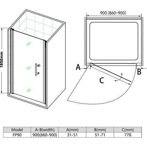 SIRHONA Porte de Douche 90 x 185 cm pivotante extensible verre trempé 6mm Joint de bas étanche,SIRHONA — photo 4