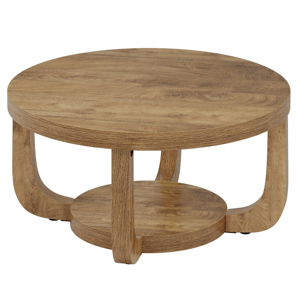 Tribesigns Table basse ronde, Table basse ronde à 2 niveaux avec espace de rangement