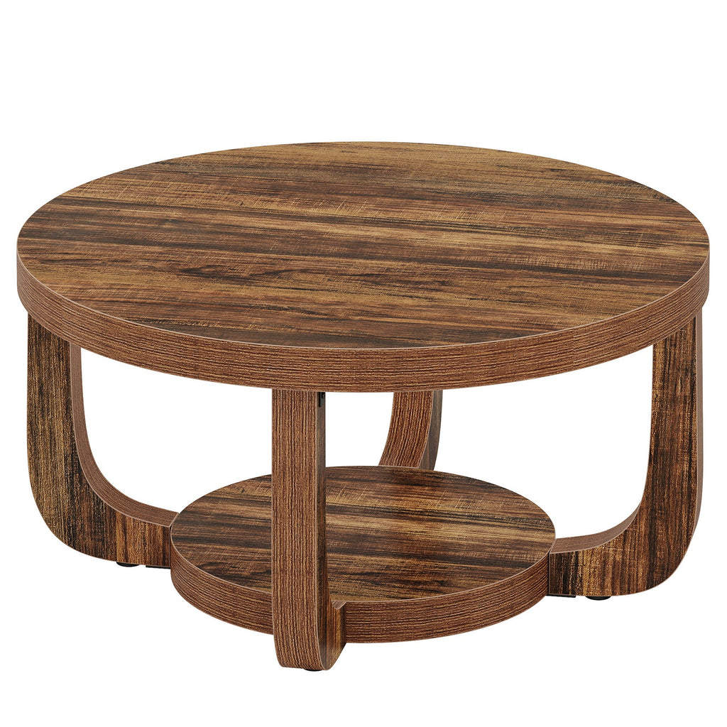 Tribesigns Table basse ronde, Table basse ronde à 2 niveaux avec espace de rangement