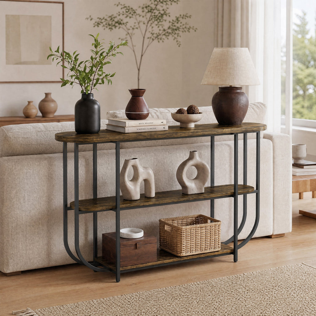 Tribesigns Console 160 cm, Table d'entrée étroite à 3 niveaux et structure en métal