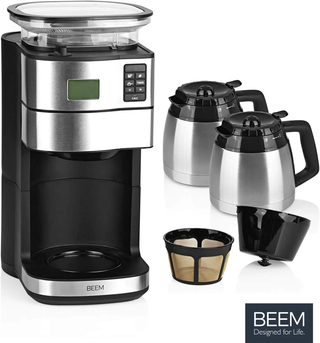 2026 BEEM FRESH-AROMA-PERFECT II Filterkaffeemaschine mit Mahlwerk - Thermo | Edelstahl | Thermokanne | 24h-Timer | 1000 W |