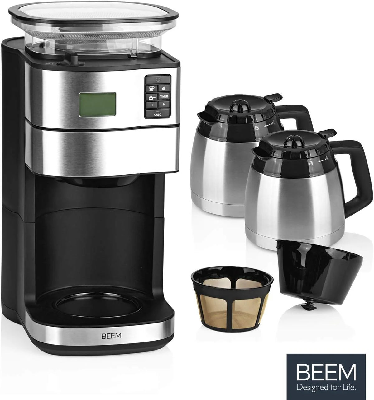 2026 BEEM FRESH-AROMA-PERFECT II Filterkaffeemaschine mit Mahlwerk - Thermo | Edelstahl | Thermokanne | 24h-Timer | 1000 W |