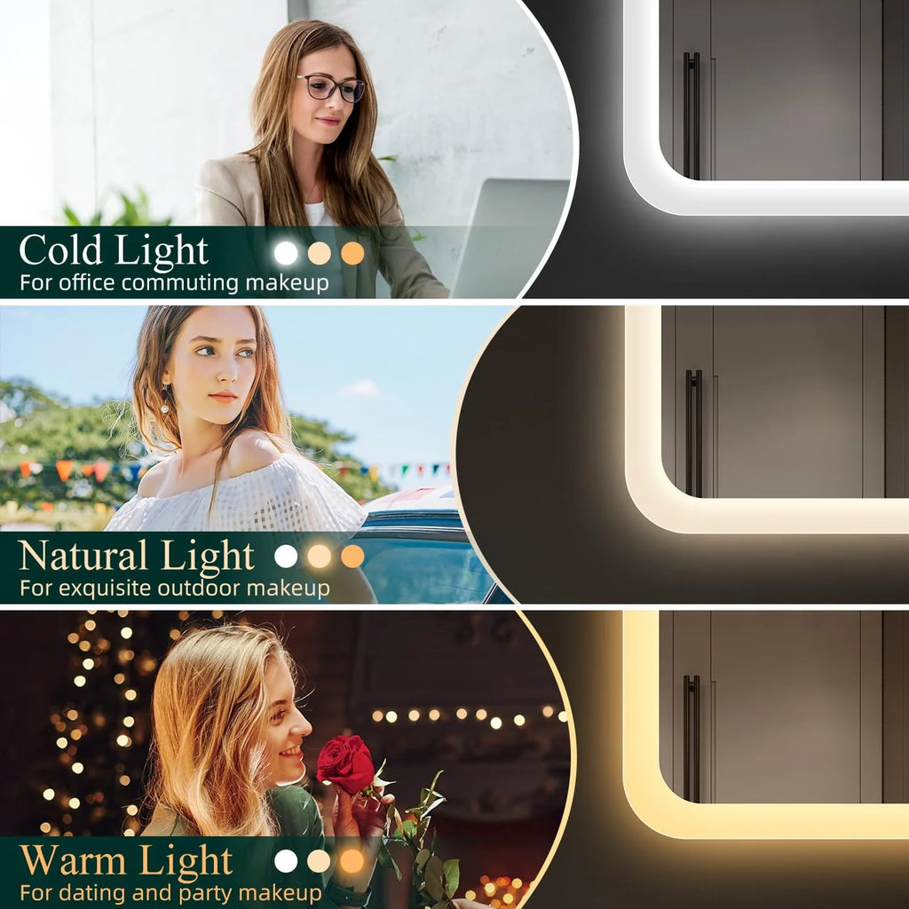 2026 Miroir de salle de bain S'bagno avec éclairage 1200 x 700 mm, IP44, LED, Bluetooth, antibuée, 3 couleurs de lumière (3 0