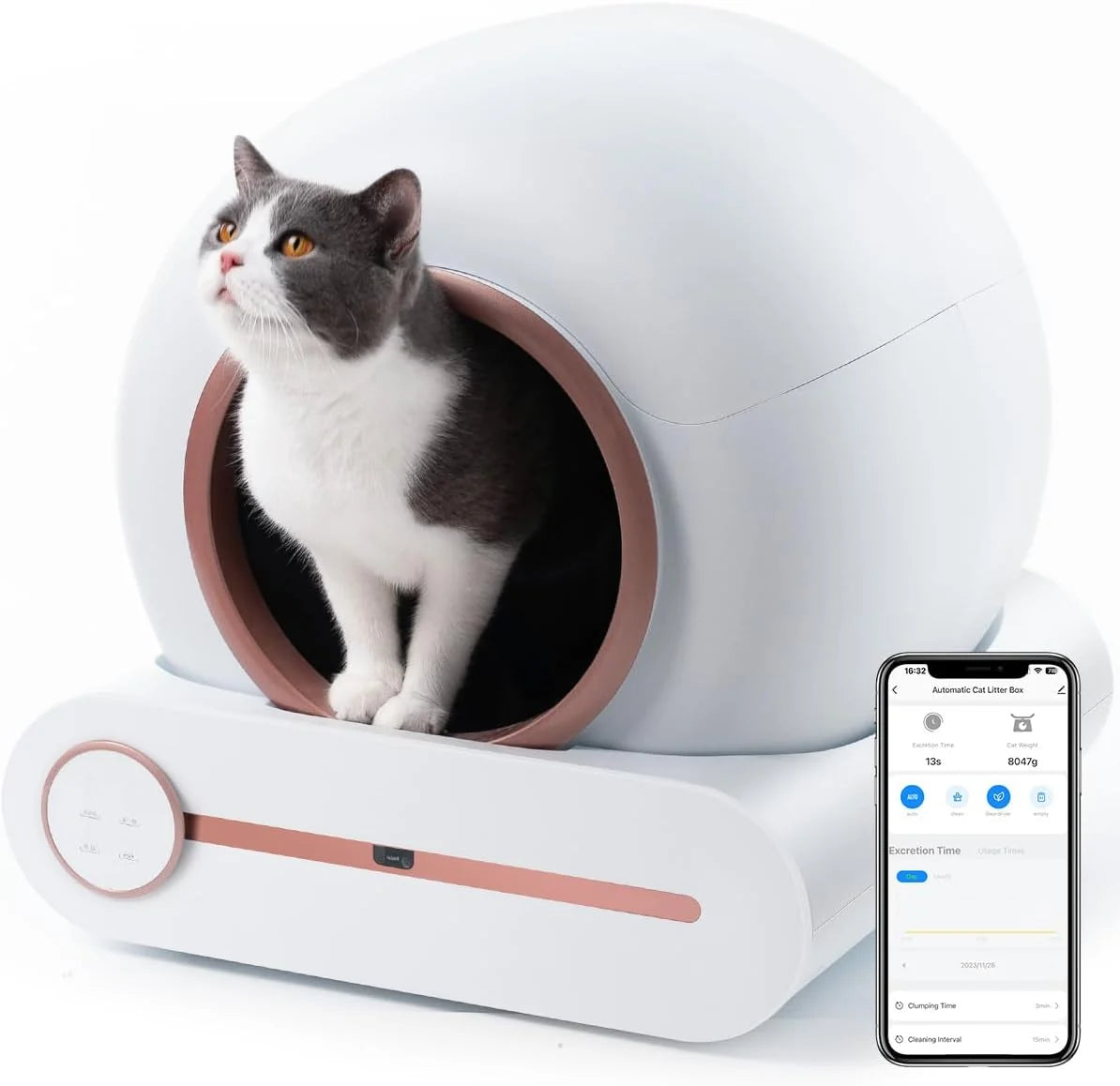 2026 Megonia Litière Autonettoyante Chat Automatique: 2.4GHz WiFi Con App Contrôle à Distance 65L Grande Capacité Anti-Pincem