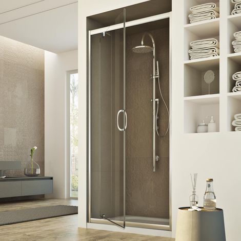 Idralite – Porte de douche pivotante 75 cm – Verre de sécurité 6mm transparent – Hauteur 185 cm – Aluminium anodisé chromé – Ouverture à droite ou gauche — photo 2