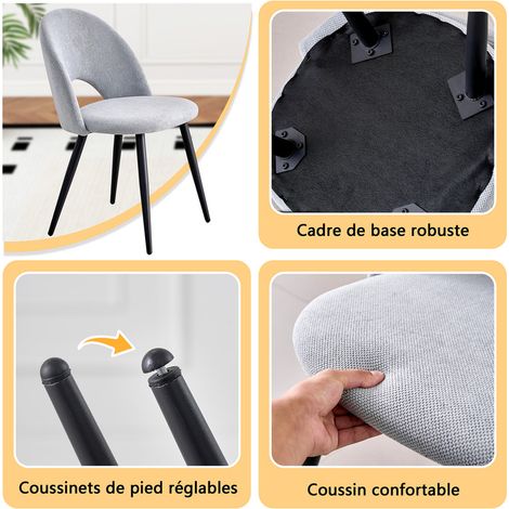 Wokaka Lot de 4 chaises de salle à manger - Chaise contemporaine - pieds en métal, velours(gris) — photo 3