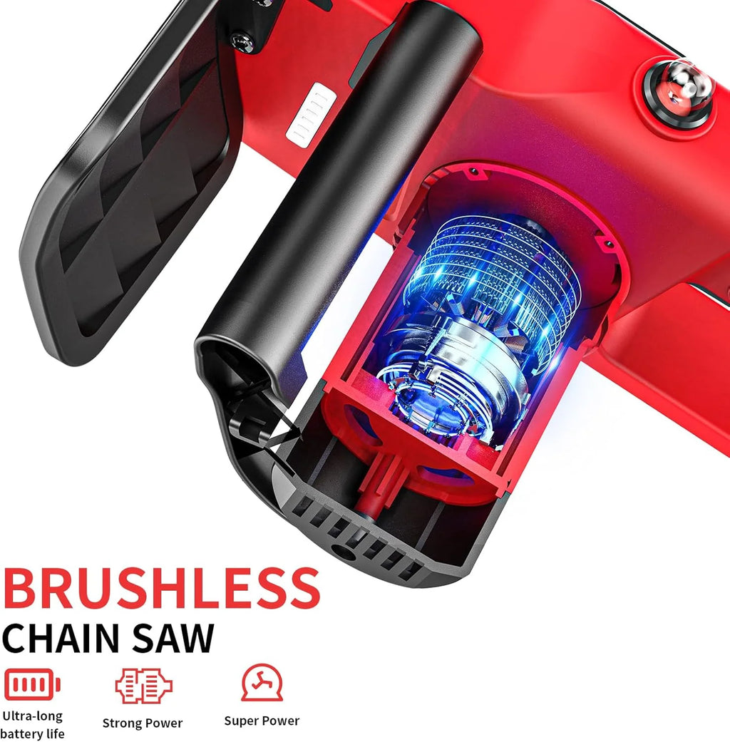 2026 Brushless Trononneuse avec batterie 3000mAh * 2, 12 pouces scie à chane électrique sans fil, scie à chane électrique à u
