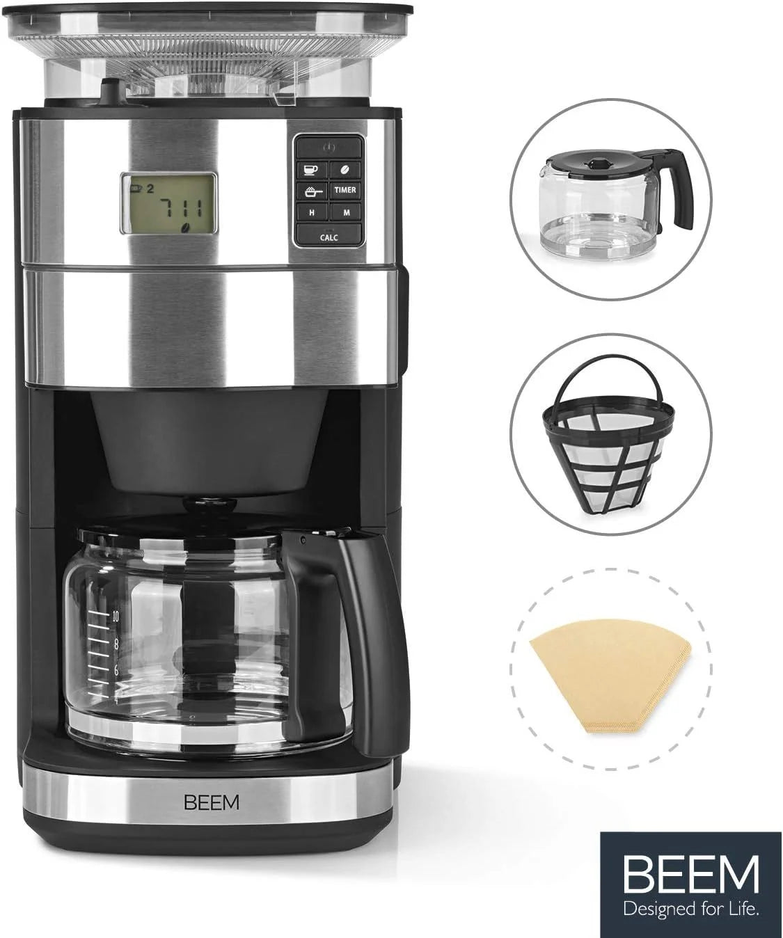 2026 BEEM FRESH-AROMA-PERFECT II Filterkaffeemaschine mit Mahlwerk - Thermo | Edelstahl | Thermokanne | 24h-Timer | 1000 W |