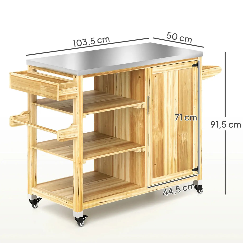 2026 Outsunny Grillwagen Outdoor Kücheninsel mit Rollen Massivholz