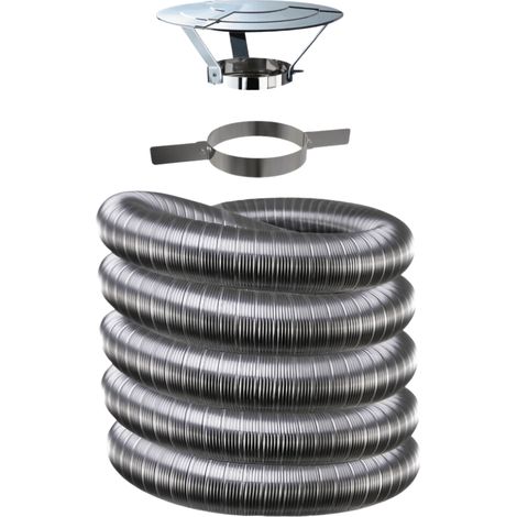 Edilinox – Kit complet de fumisterie tubage flexible double peau inox 80mm – Longueur 10 mètres – Inclus collier et chapeau réglable D80 — photo 2
