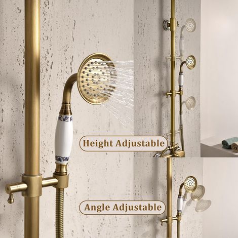 Esip – Colonne de douche thermostatique laiton antique – Pommeau effet pluie 20 cm – Douchette à main flexible 150 cm – Montage mural réglable — photo 3