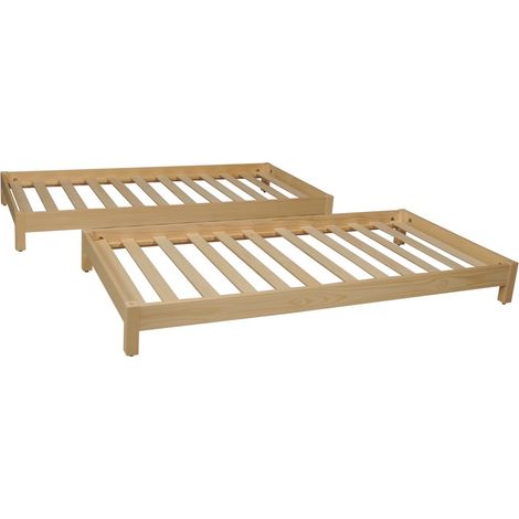 Le Quai Des Affaires – Lot de 2 lits empilables 90x200 cm – Structure en pin massif – 2 sommiers inclus – Hauteur matelas conseillée 18 cm — photo 5
