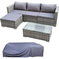 Svita – Ensemble de salon de jardin 5 pièces en polyrotin gris – 2 éléments d'angle et 1 central – Table basse avec plateau en verre – Coussins confortables 8 cm — photo 1