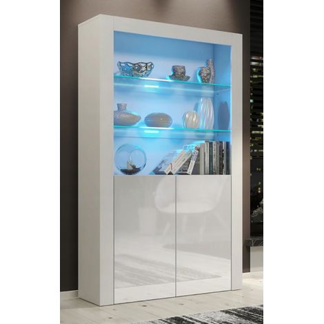 Dusine – Vitrine JIVE 90 cm blanc laqué avec lumières LED bleues – Mélaminé certifié FSC – Dimensions 90x35x170 cm – Fabrication européenne — photo 2