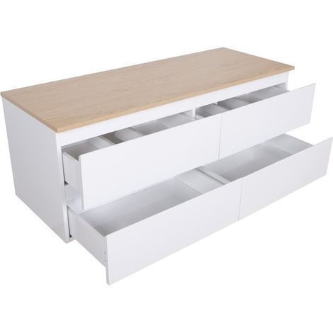Mob-In – Meuble sous vasque double suspendu 120 cm – Plan effet bois résistant à l'eau – 4 tiroirs de rangement – Charnières à fermeture progressive — photo 2
