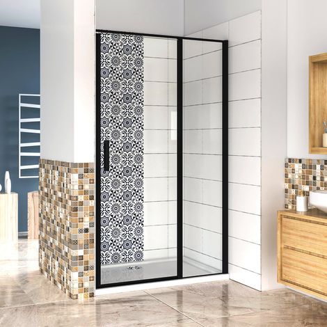 Aica Sanitaire – Porte de douche pivotante 120x185cm – Verre anticalcaire 6mm – Profilé aluminium noir mat – Installation en niche – Accès réversible — photo 1