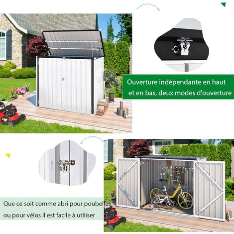 YODOLLA Cache Poubelle Exterieur en Métal, Abri pour 2 Poubelles 240L, Rangement Exterieur pour Outils, Blanc — photo 3