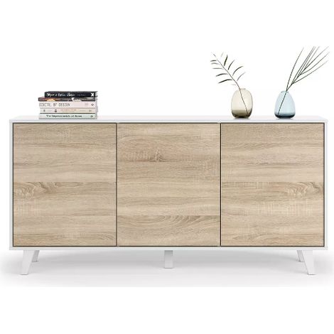Buffet 154x41x75 cm blanc brillant et chêne canadien avec 3 portes – Pisa — photo 1