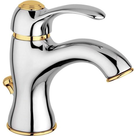Paffoni – Mitigeur de lavabo chrome-or avec vidage 1"1/4 – FA075CO – Laiton – Aérateur M 24x1 – Kit de fixation inclus — photo 1