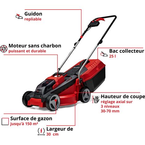 Einhell Tondeuse à gazon sans fil GE-CM 18/30 Li Kit PXC (18 V, Brushless, Largeur de coupe 30cm) Livré avec Batterie 3,0 Ah et Chargeur — photo 2