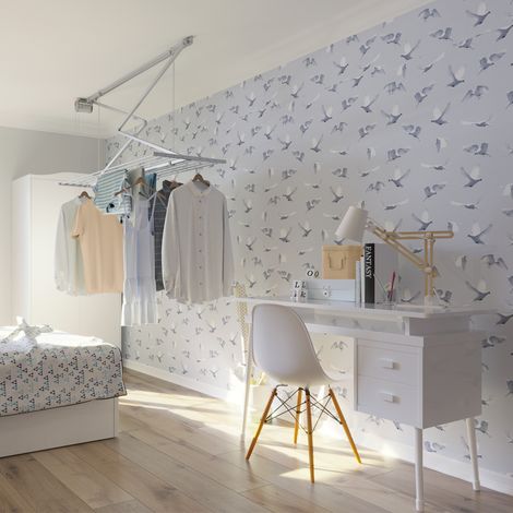 Étendoir de plafond en aluminium et acier – Séchoir vertical repliable 12m – Charge max 10kg – Dimensions L.152 x P.54 x H.25cm – Foxydry — photo 4
