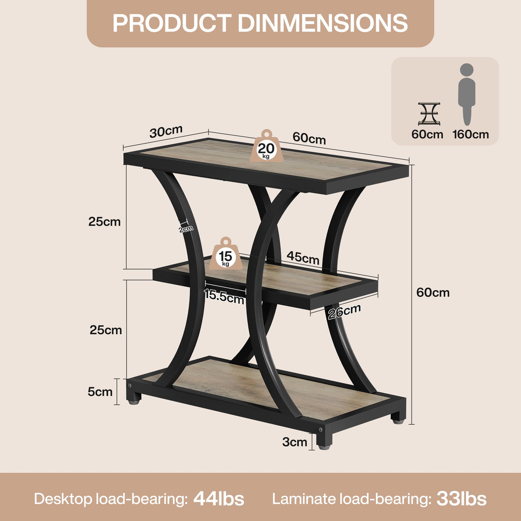 Tribesigns Table d'appoint avec espace de rangement, Table d'appoint à 3 niveaux avec design géométrique en métal