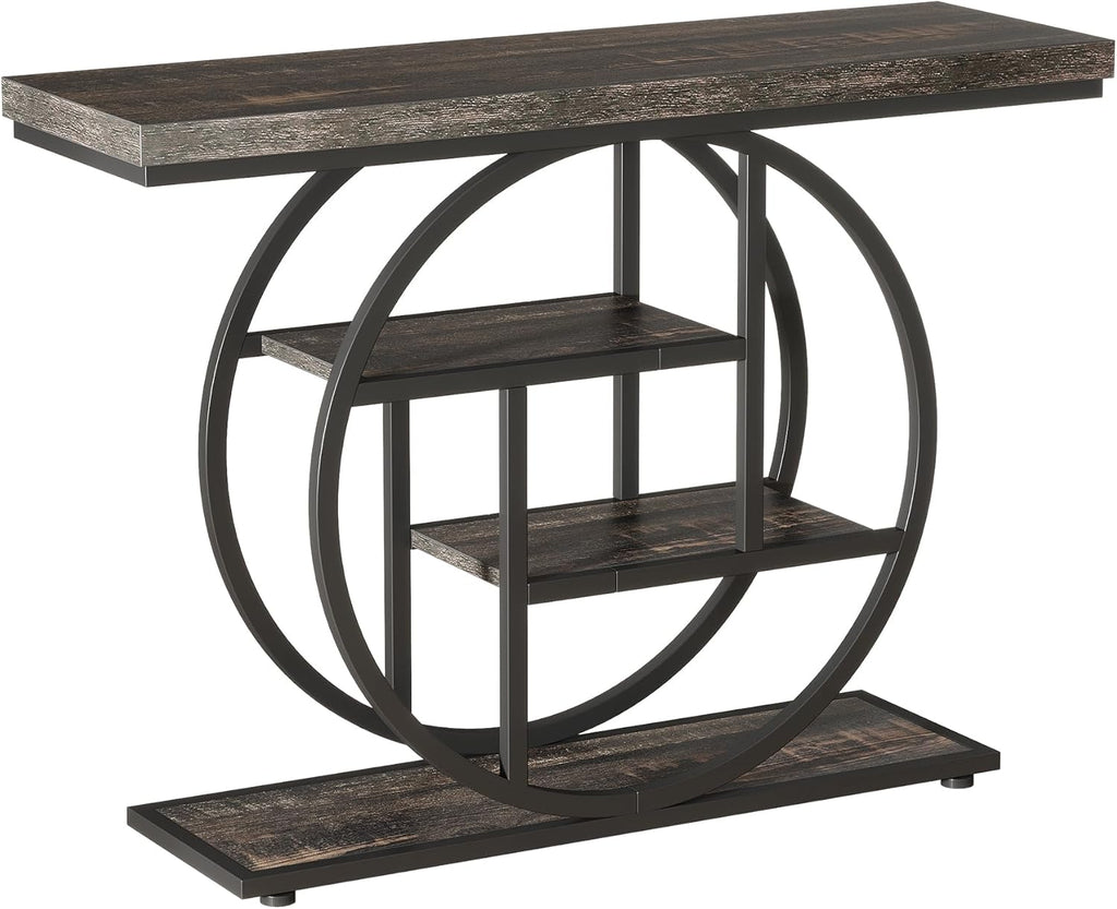 Tribesigns Table console à 4 niveaux avec base circulaire, Tables d'appoint étroites en bois