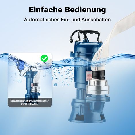 Wiltec Pompe électrique pour eaux sales – Submersible – 550 W / 16200 l/h – Refoulement max. 8 m – avec Tuyau 20 m – Pompe-cave pour Arrosage Irrigation Jardinage Évacuation Drainage — photo 5