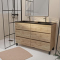meuble de salle de bains 120 cm 6 tiroirs chêne naturel + vasque double céramique noire - timber — photo 1