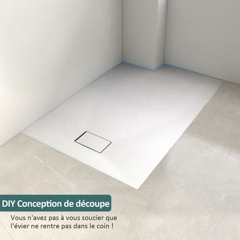 EMKE Receveur de douche, receveur de douche plat antidérapant SMC receveur de douche coupé sur mesure  90x90cm Blanc — photo 4
