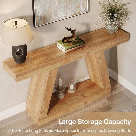 Tribesigns – Table console d'entrée 140 x 30 x 80 cm – Bois de ferme marron – Rangement intégré pour entrée, salon, couloir – Style rustique — photo 4