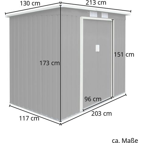 Hattoro – Abri de jardin métal 213x130x173 cm – Tôle d'acier galvanisée – Toit en appentis pour drainage efficace – Double porte coulissante — photo 3