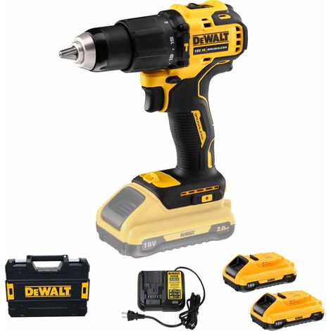 Dewalt – Perceuse à percussion sans fil 18V 65Nm – 2 batteries 2.0Ah – Moteur sans balais pour perçage béton, bois et métal – Coffret TSTAK