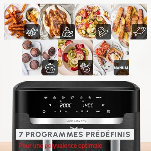 2026 Moulinex air fryer deux compartiments, très grande capacité 11L, 10 personnes, 7 Programmes automatiques, friteuse sans