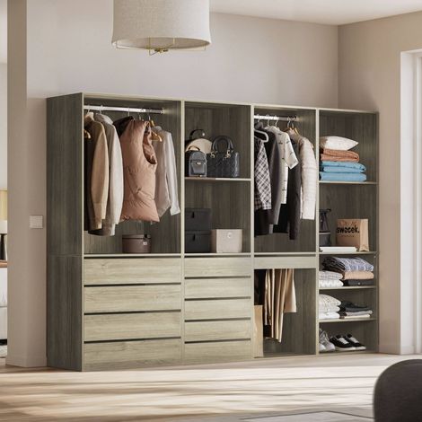 Sweeek – Kit dressing modulable 4 éléments – 2 tiroirs, 2 étagères, penderie acier inoxydable – Dimensions L 260 x P 45 x H 180cm — photo 2